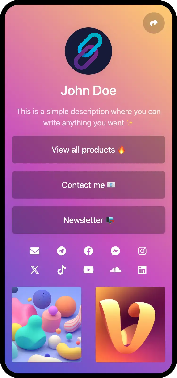 Captura de pantalla de ejemplos de página de biolink