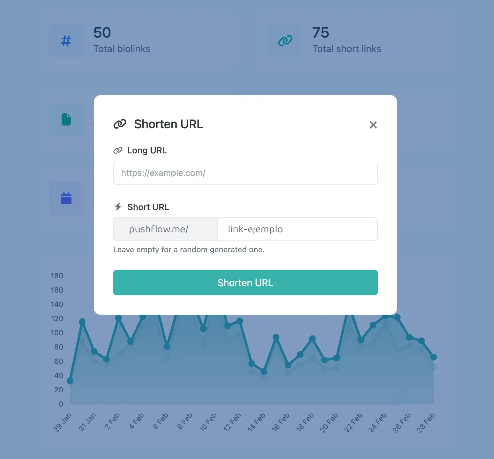 Captura de pantalla de la página de edición de URL corta de la aplicación